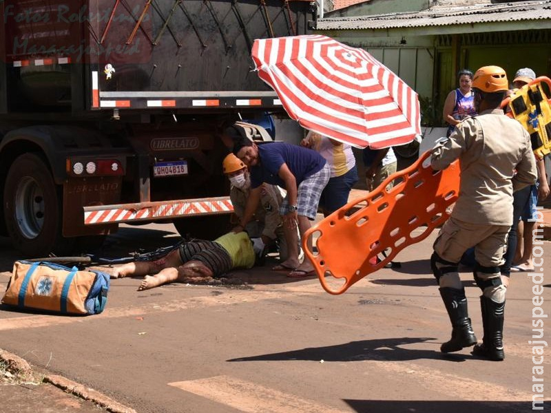 Maracaju: Jovem mulher ciclista que se envolveu em acidente com carreta bi trem é encaminhada em estado grave para unidade médica da capital