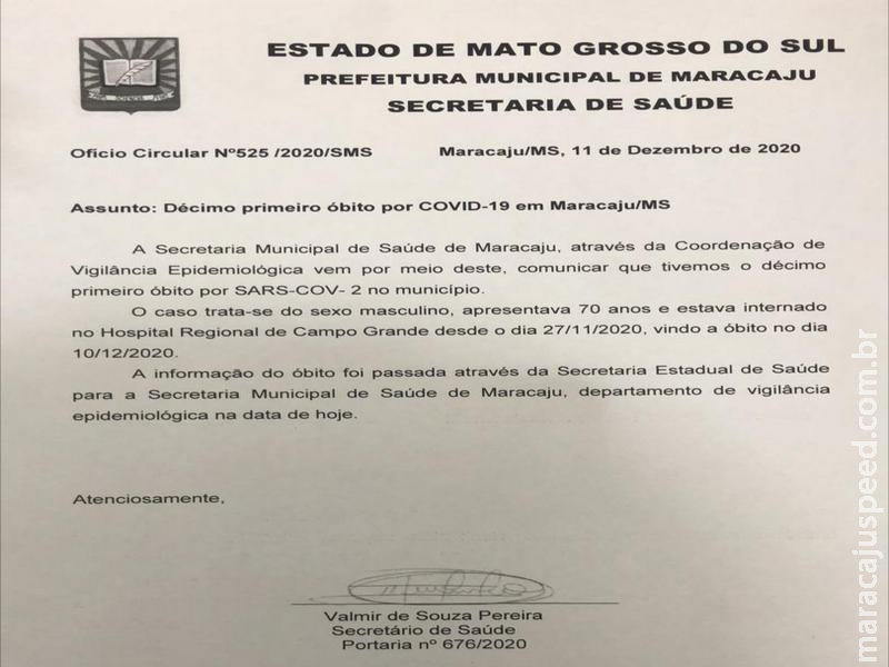 Maracaju contabiliza “Décimo Primeiro” óbito por COVID-19