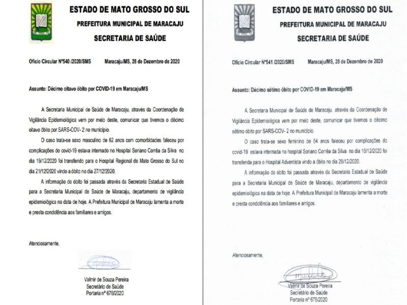 Maracaju contabiliza “Décimo Sétimo e Décimo Oitavo” óbito por COVID-19 Maracaju contabiliza “Décimo Sétimo e Décimo Oitavo” óbito por COVID-19
