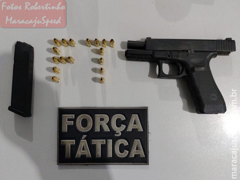 Maracaju: Equipe da Força Tática do 1º BPM apreende pistola Glock .9 mm, após cidadã realizar denúncia anônima