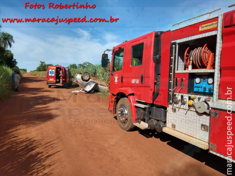 Maracaju: Corpo de Bombeiros atendem ocorrência de capotamento na estrada “Corredor do Polaco”, vítima ficou presa no interior do veículo