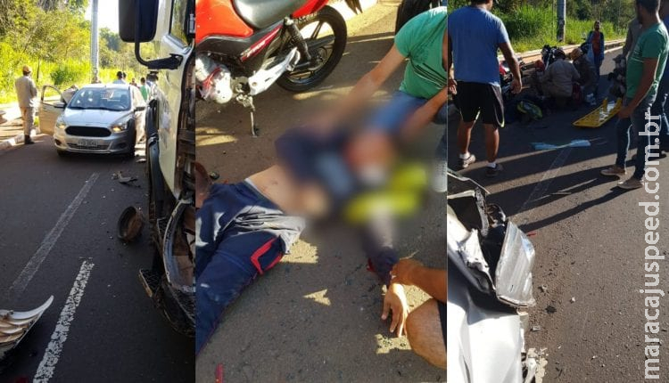 Acidente entre carro, moto e caminhão e deixa um ferido em Campo Grande