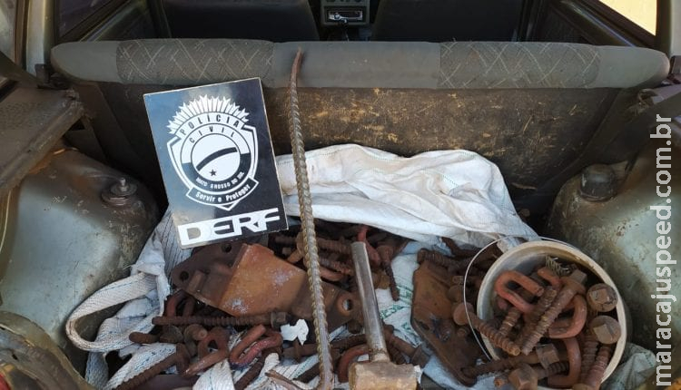 Trio é preso por furtar R$ 100 mil em grampos e talas de fixação de trilhos de trem Trio é preso por furtar R$ 100 mil em grampos e talas de fixação de trilhos de trem
