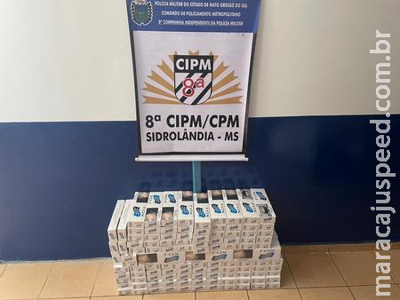  PM encontra após denúncia carro abandonado com carga de cigarros contrabandeados 