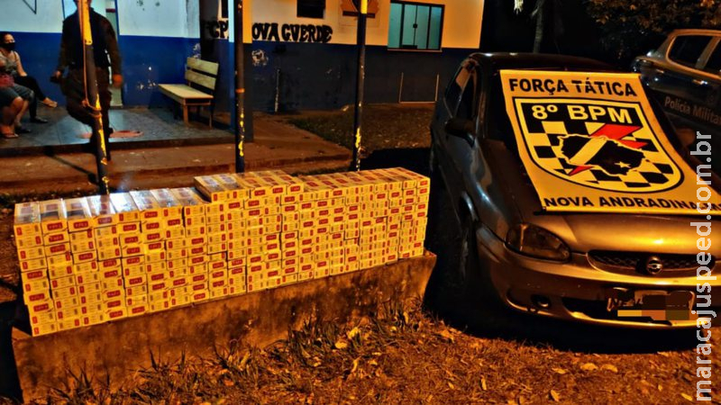 Polícia apreende carro abarrotado com caixas de cigarro na MS-267