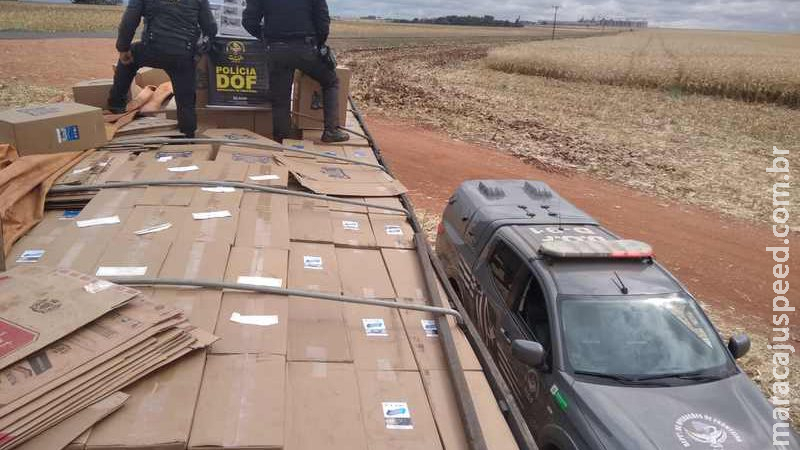Dupla abandona caminhão com cigarros contrabandeados em milharal