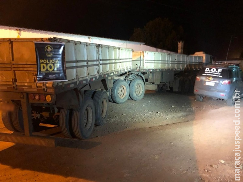 Maracaju: Carreta que seguia para o Mato Grosso com pneus contrabandeados do Paraguai foi apreendida pelo DOF