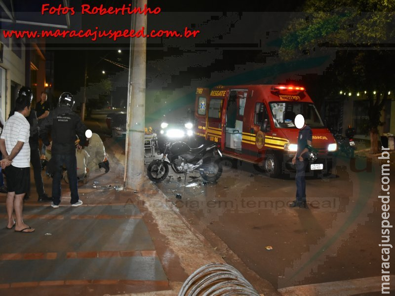 Maracaju: Mulher conduzindo motocicleta colidi, com poste e motocicleta fica totalmente destruída