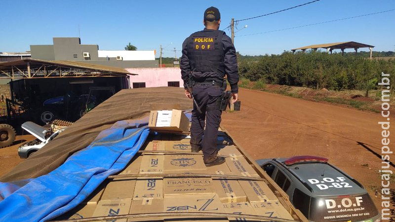 Polícia apreende carreta com 40 mil pacotes de cigarros contrabandeados na MS-164