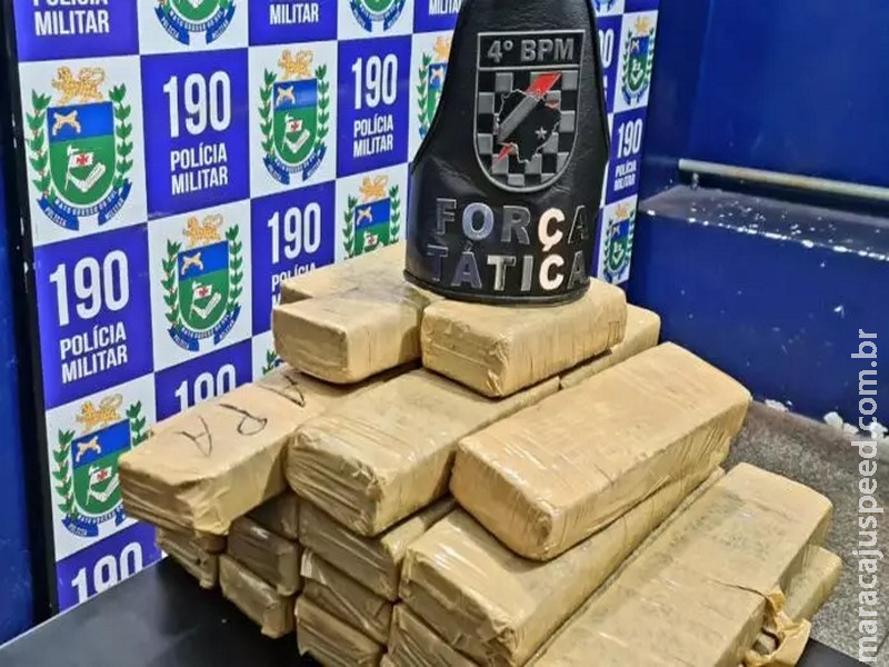 Em abordagem a ônibus em Ponta Porã, Força Tática do 4º BPM apreende maconha