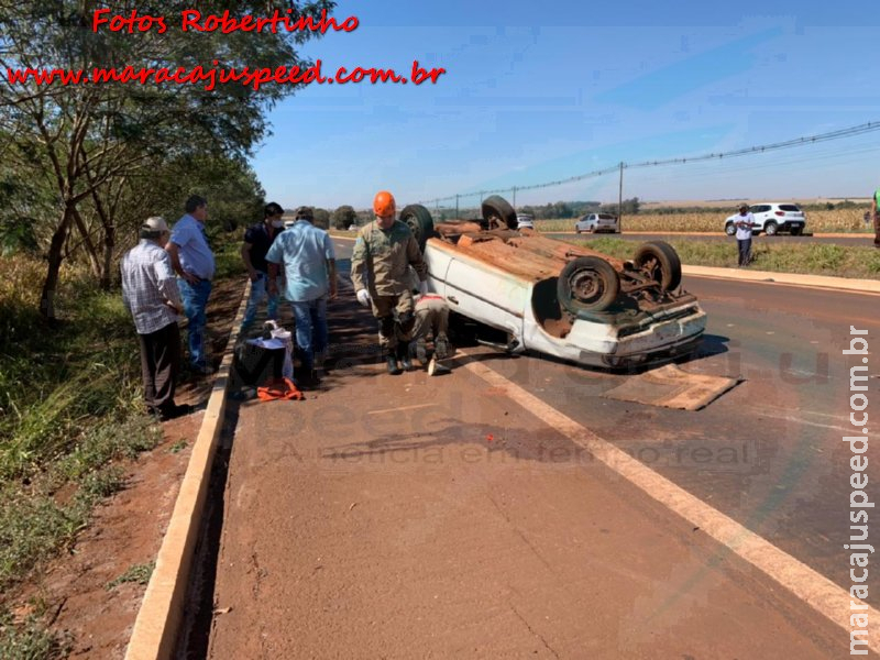 Maracaju: Bombeiros atendem acidente de capotamento na BR-267. Vítima estava inconsciente no interior do veículo