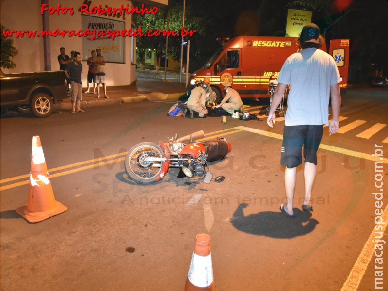 Maracaju: Corpo de Bombeiros atendem ocorrência de colisão entre motocicleta e veículo na região central