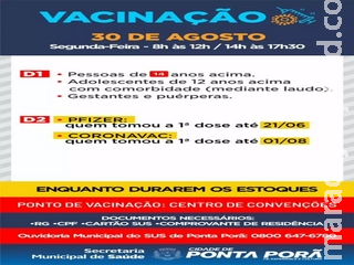 Nessa segunda, continua vacinação contra a Covid-19 em Ponta Porã Nessa segunda, continua vacinação contra a Covid-19 em Ponta Porã