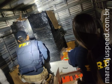PRF apreende eletrônicos contrabandeados em caminhão de mudança em Selvíria (MS)