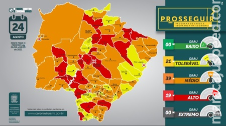 Prosseguir: Novo mapa de risco aponta que 39 municípios estão na bandeira laranja 