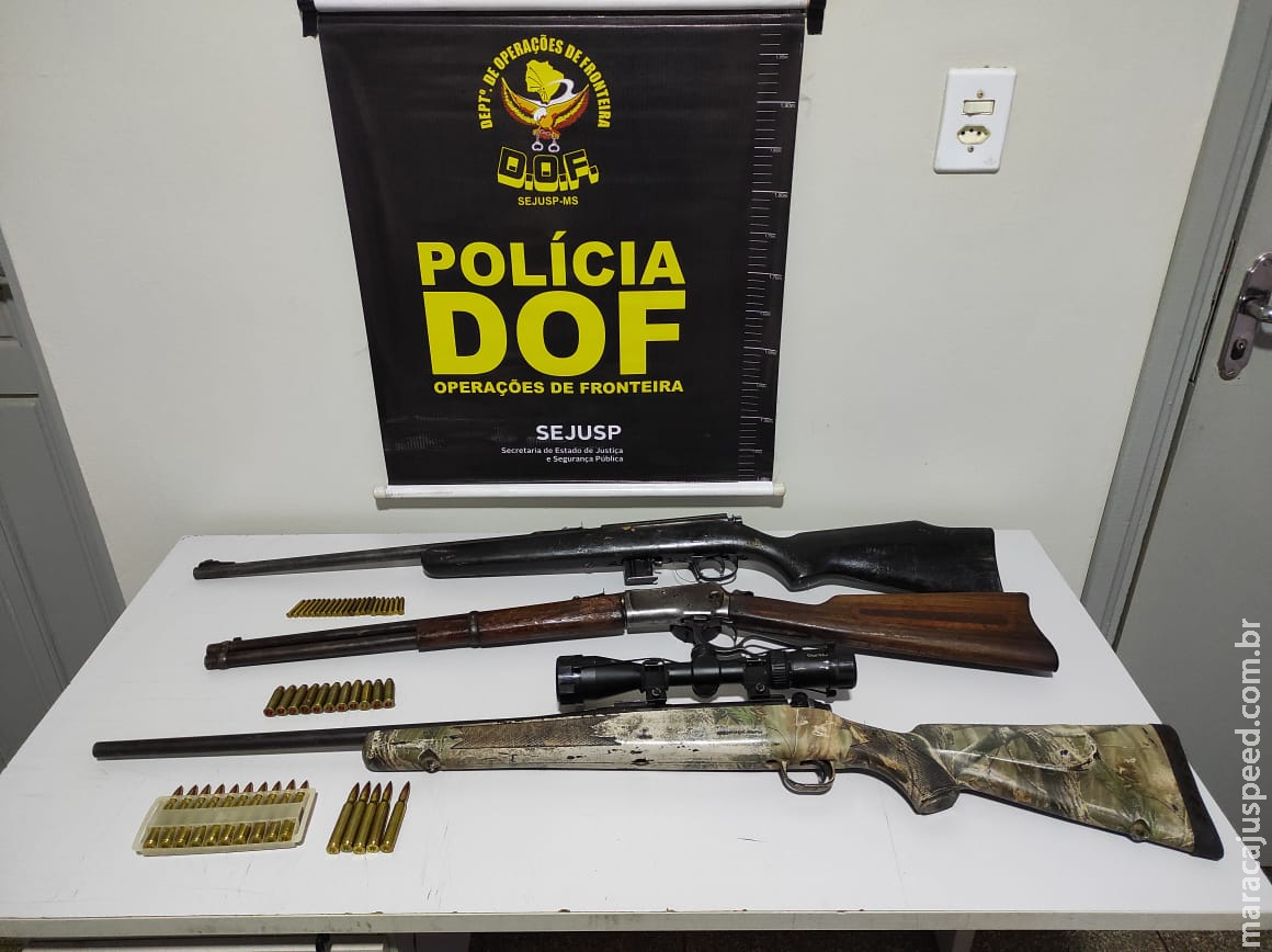 Carabina, rifle, fuzil e munições foram apreendidos pelo DOF durante a Operação Hórus