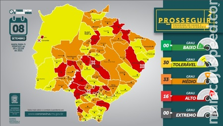 Prosseguir: Com nova atualização, 30 municípios apresentam grau tolerável de risco 