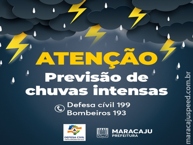 A  Prefeitura de Maracaju informa um novo Alerta para chuvas intensas e ventos de até (50-100Km/h)