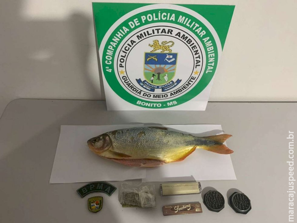 Jovem é flagrado por crime de pesca em local indevido e com droga Jovem é flagrado por crime de pesca em local indevido e com droga