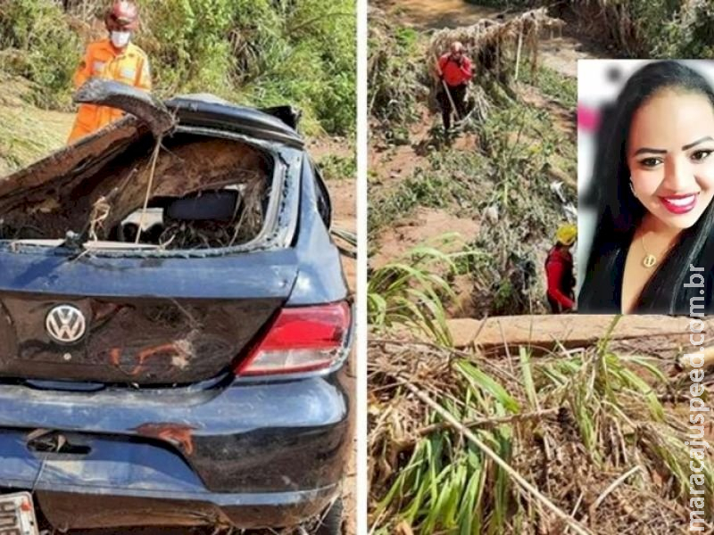 Mulher é levada com o carro por enxurrada durante tempestade Mulher é levada com o carro por enxurrada durante tempestade