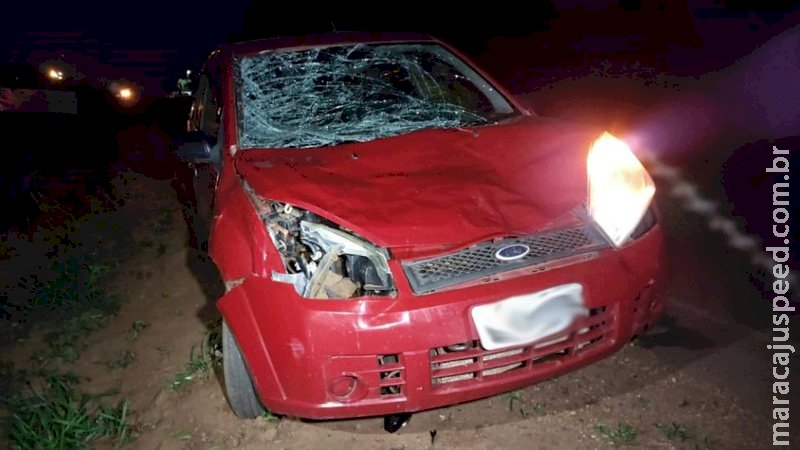 Passageira é socorrida após motorista colidir contra vaca em Ivinhema
