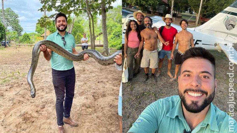 Piloto da novela Pantanal surge com sucuri enorme na mão em MS: Piloto da novela Pantanal surge com sucuri enorme na mão em MS: