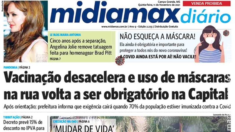 Veja a capa do Midiamax Diário desta quinta-feira, 11 de novembro de 2021