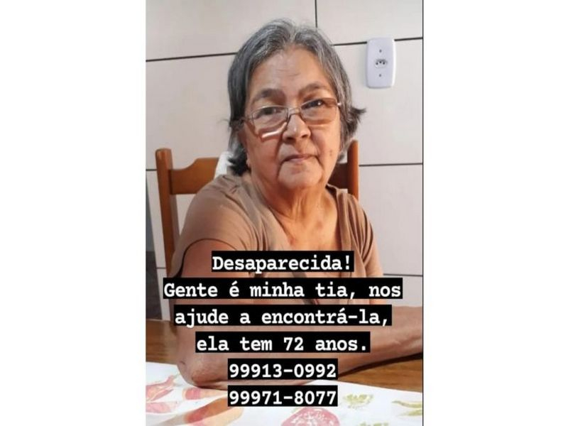Idosa de 72 anos desaparece após sair para ir ao mercado no Canaã 4 Idosa de 72 anos desaparece após sair para ir ao mercado no Canaã 4