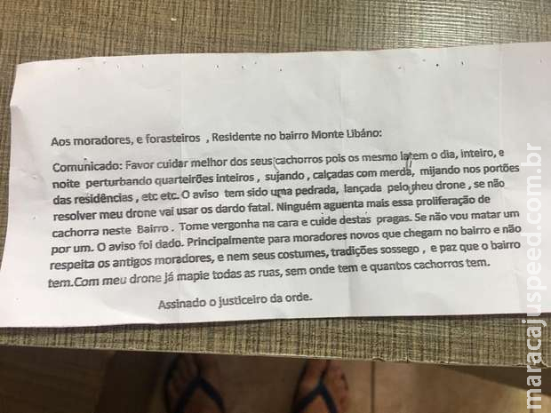 ‘Justiceiro’ ameaça matar cachorros no Monte Líbano ‘Justiceiro’ ameaça matar cachorros no Monte Líbano