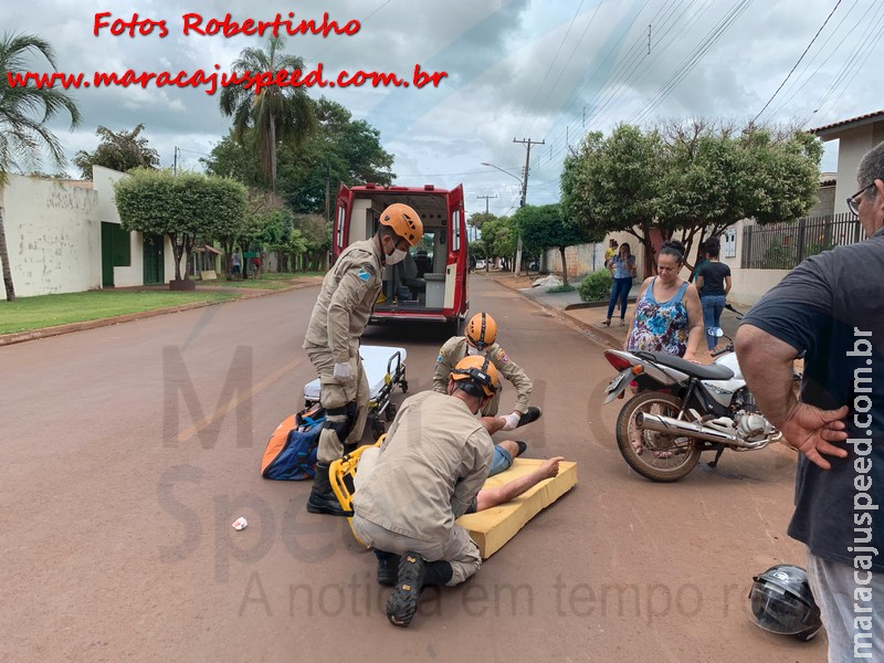Maracaju: Corpo de Bombeiros atendem ocorrência de queda motociclista na Rua Campo Grande. Cachorro atravessou a rua e colidiu com motocicleta