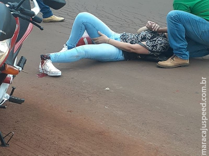Maracaju: Mulher motociclista teve pé esquerdo quase decepado em acidente ocorrido na Av. Marechal Deodoro