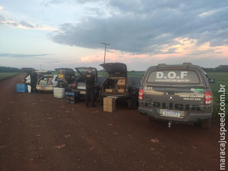 Maracaju: Cinco veículos são apreendidos pelo DOF com mais de R$ 765 mil em produtos de contrabando e descaminho na Estrada da Forquilha Maracaju: Cinco veículos são apreendidos pelo DOF com mais de R$ 765 mil em produtos de contrabando e descaminho na Estrada da Forquilha