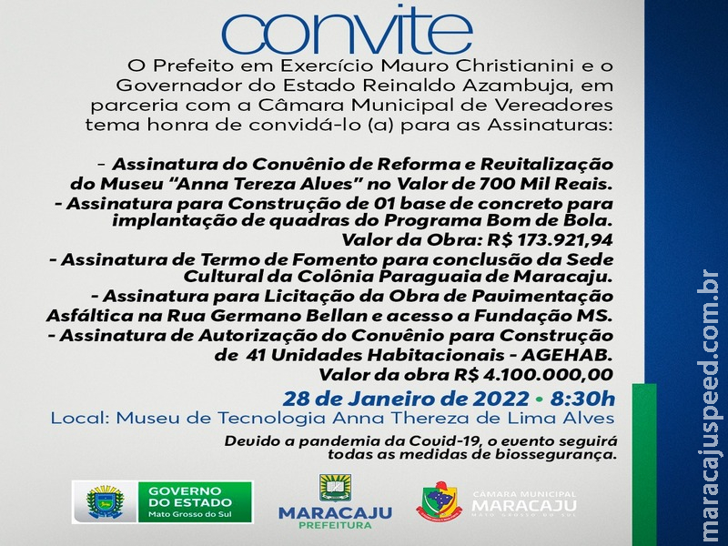Prefeitura de Maracaju informa que haverá assinatura da Ordem de Serviço da Reforma e Revitalização do Museu “Anna Tereza Alves” no Valor de 700 Mil Reais