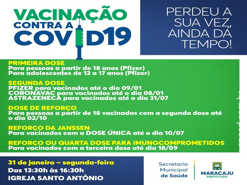 Vacinação: Confira o público que irá se vacinar contra a Covid-19 nesta segunda-feira (31)