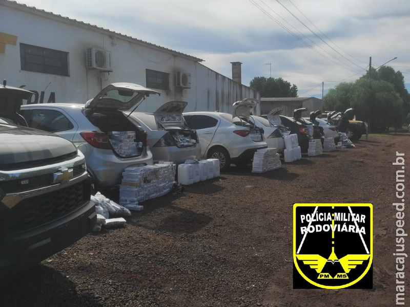 PMRv BOP Vista Alegre apreende 12 veículos com carga de contrabando e descaminho, na MS-164