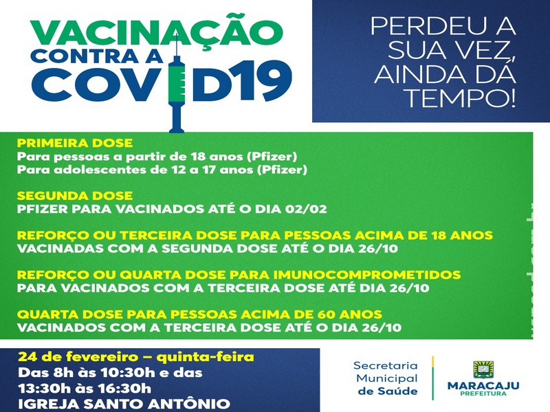 Vacinação: Confira o público que irá se vacinar contra a Covid-19 nesta quinta-feira (24)