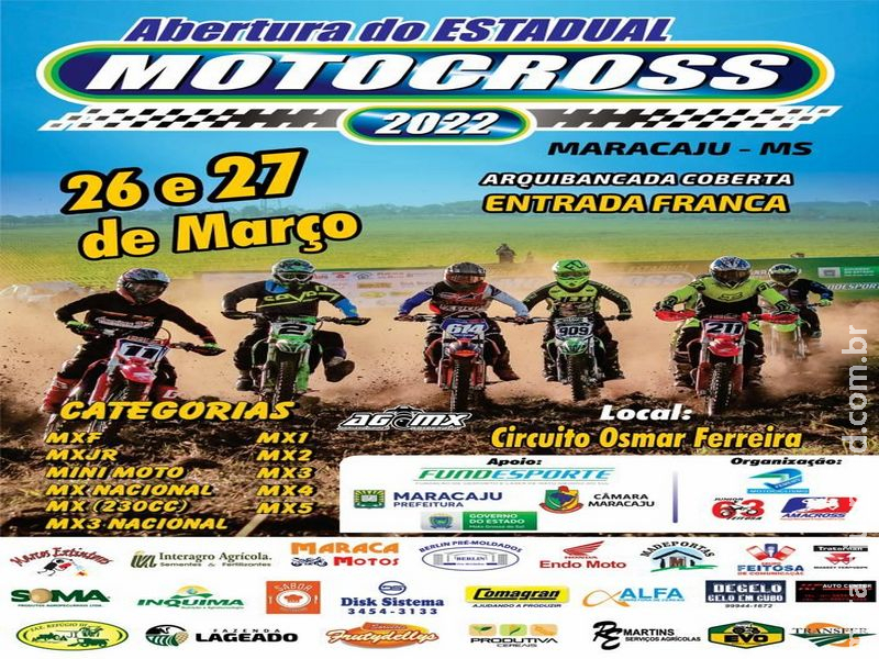 Abertura do Motocross 2022 ocorrerá nos dias 26 e 27 de Março em Maracaju