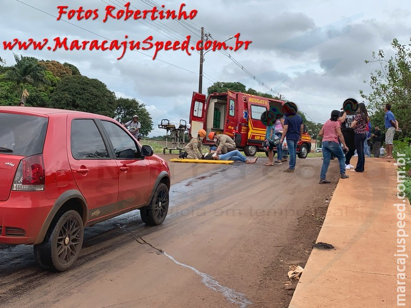 Maracaju: Bombeiros atendem acidente na Rua Zebulandia. Óleo diesel sob a pista, fez com que motociclista sofresse queda