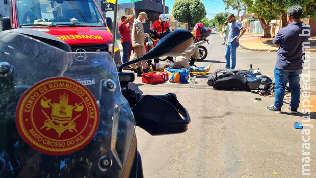 Motorista fura preferencial e atinge motociclista no Amambaí Motorista fura preferencial e atinge motociclista no Amambaí