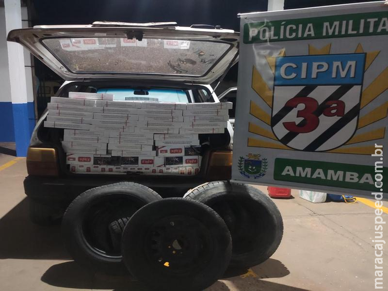 Polícia Militar de Amambai apreende pneus e cigarros contrabandeados do Paraguai