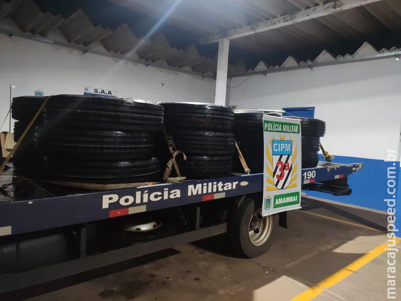 Polícia Militar de Amambai realiza segunda apreensão de pneus contrabandeados, em menos de uma hora de fiscalização na rodovia MS-380