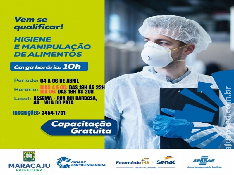 Prefeitura de Maracaju abre inscrições para o curso gratuito de “Higiene e Manipulação de Alimentos” Prefeitura de Maracaju abre inscrições para o curso gratuito de “Higiene e Manipulação de Alimentos”
