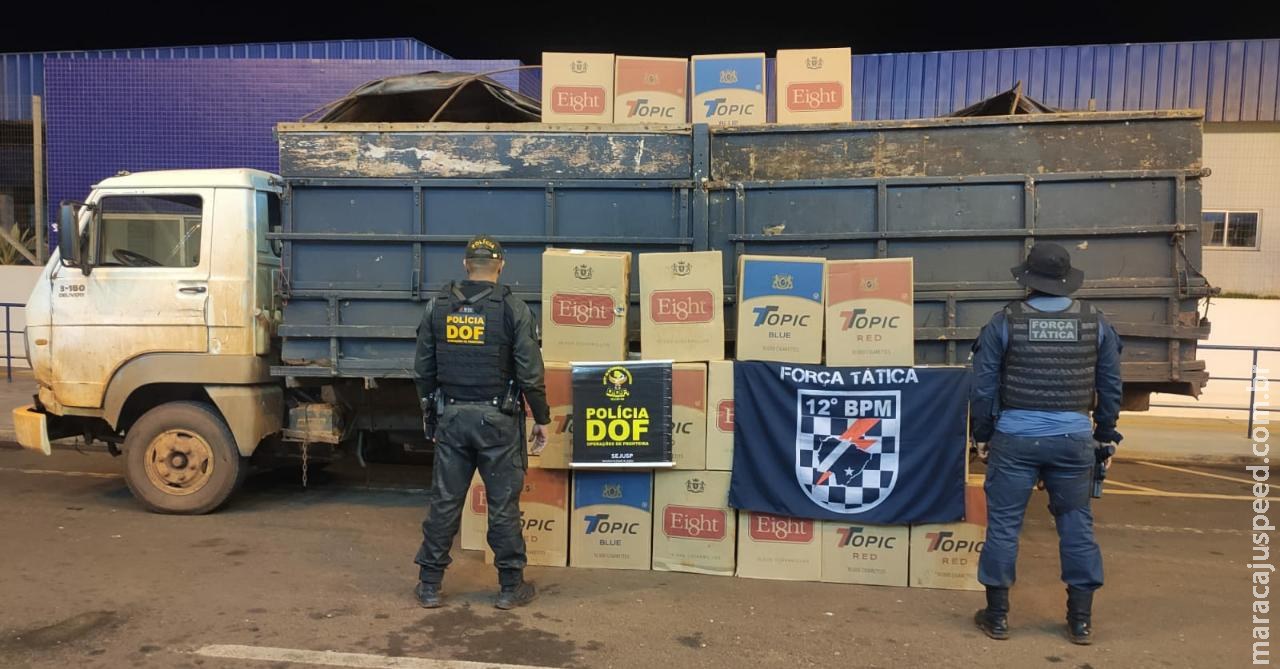 Ação conjunta entre DOF e Força Tática de Naviraí resulta na apreensão de carga de cigarro avaliada em mais de R$ 1 milhão Ação conjunta entre DOF e Força Tática de Naviraí resulta na apreensão de carga de cigarro avaliada em mais de R$ 1 milhão