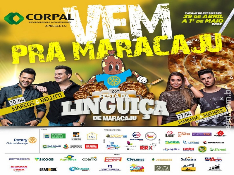 Com o apoio do Governo do Estado, Prefeitura e Câmara, 26º Festa da Linguiça de Maracaju acontecerá de 29 de Abril a 01 de Maio