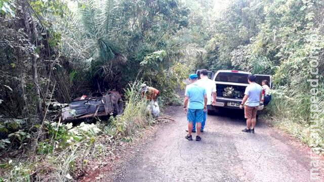 Motorista perde controle e família escapa de abismo após carro bater em árvore
