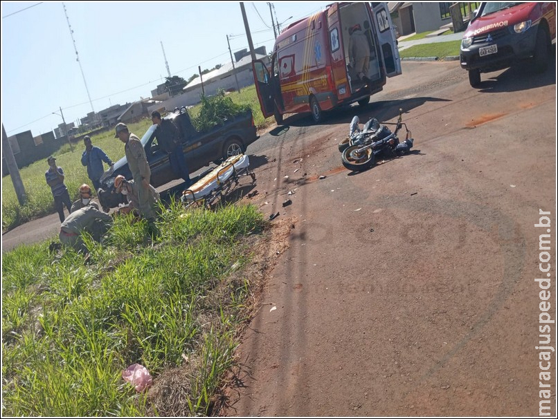 Maracaju: Corpo de Bombeiros e Polícia Militar atendem ocorrência de acidente de colisão entre motociclista e veículo no Residencial Bela Vista