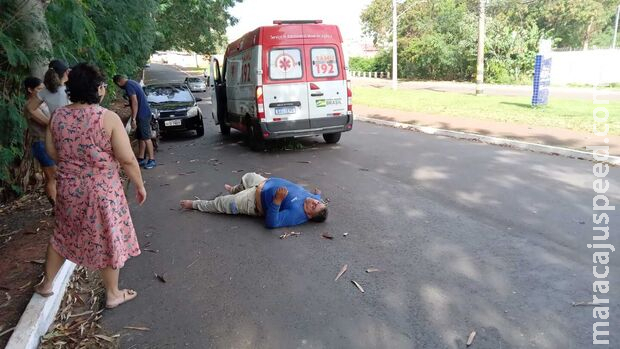 Freio trava e motociclista cai no meio da pista no Jardim Caiçara