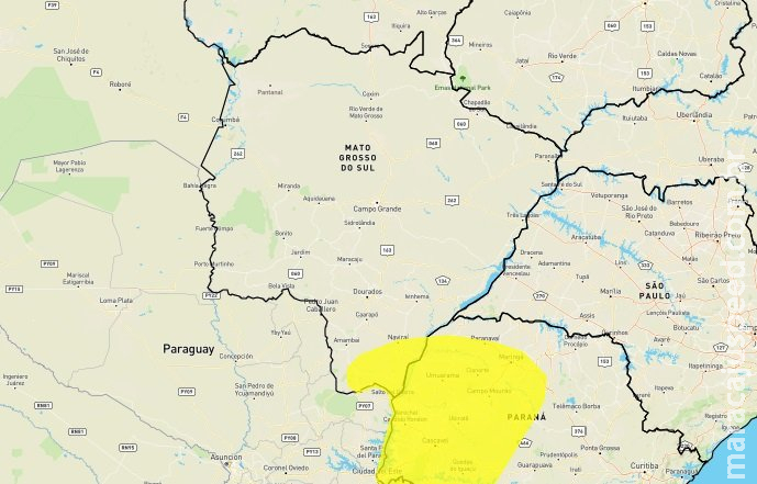 Inmet emite novo alerta de tempestade com ventos de 60 km/h em cidades de MS Inmet emite novo alerta de tempestade com ventos de 60 km/h em cidades de MS