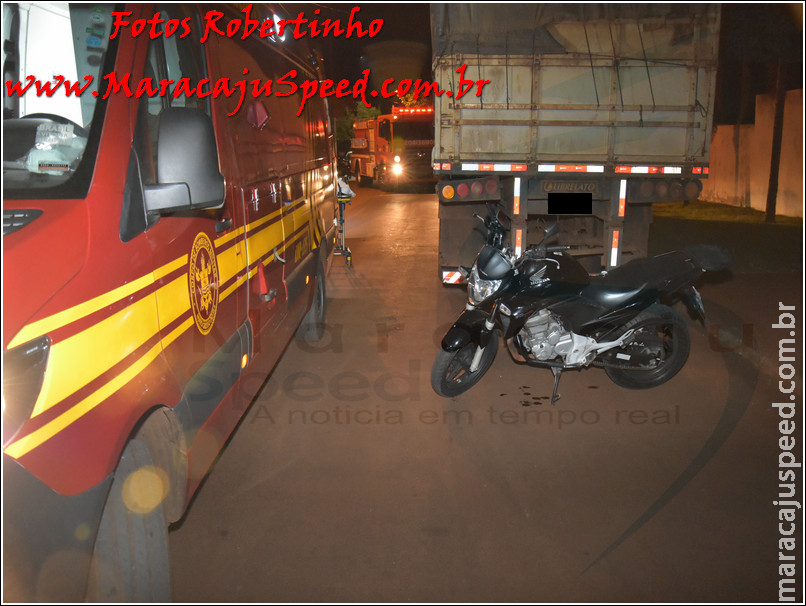 Maracaju: Motociclista colidi em traseira de carreta estacionada e é socorrido pelo o Corpo de Bombeiros
