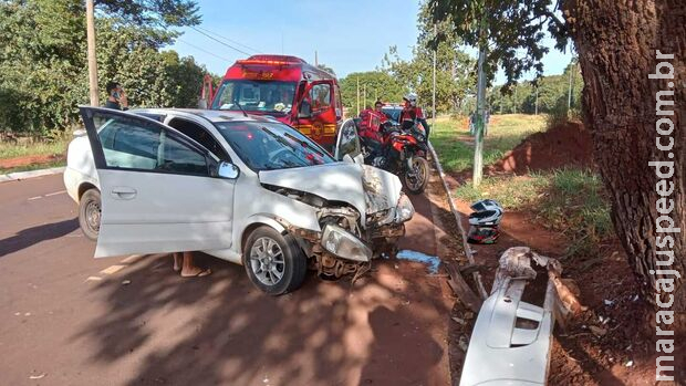 Motorista perde o controle do carro e bate em árvore Motorista perde o controle do carro e bate em árvore